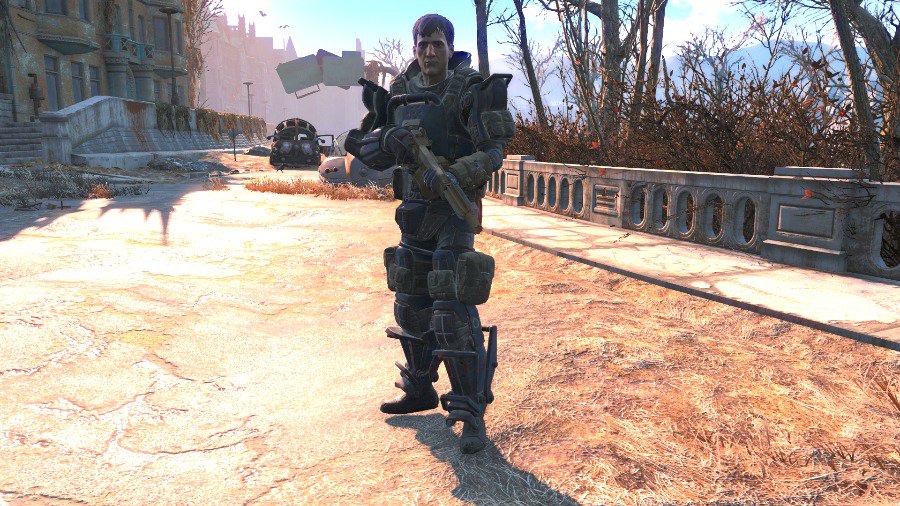 A Fallout 4 character in power armour